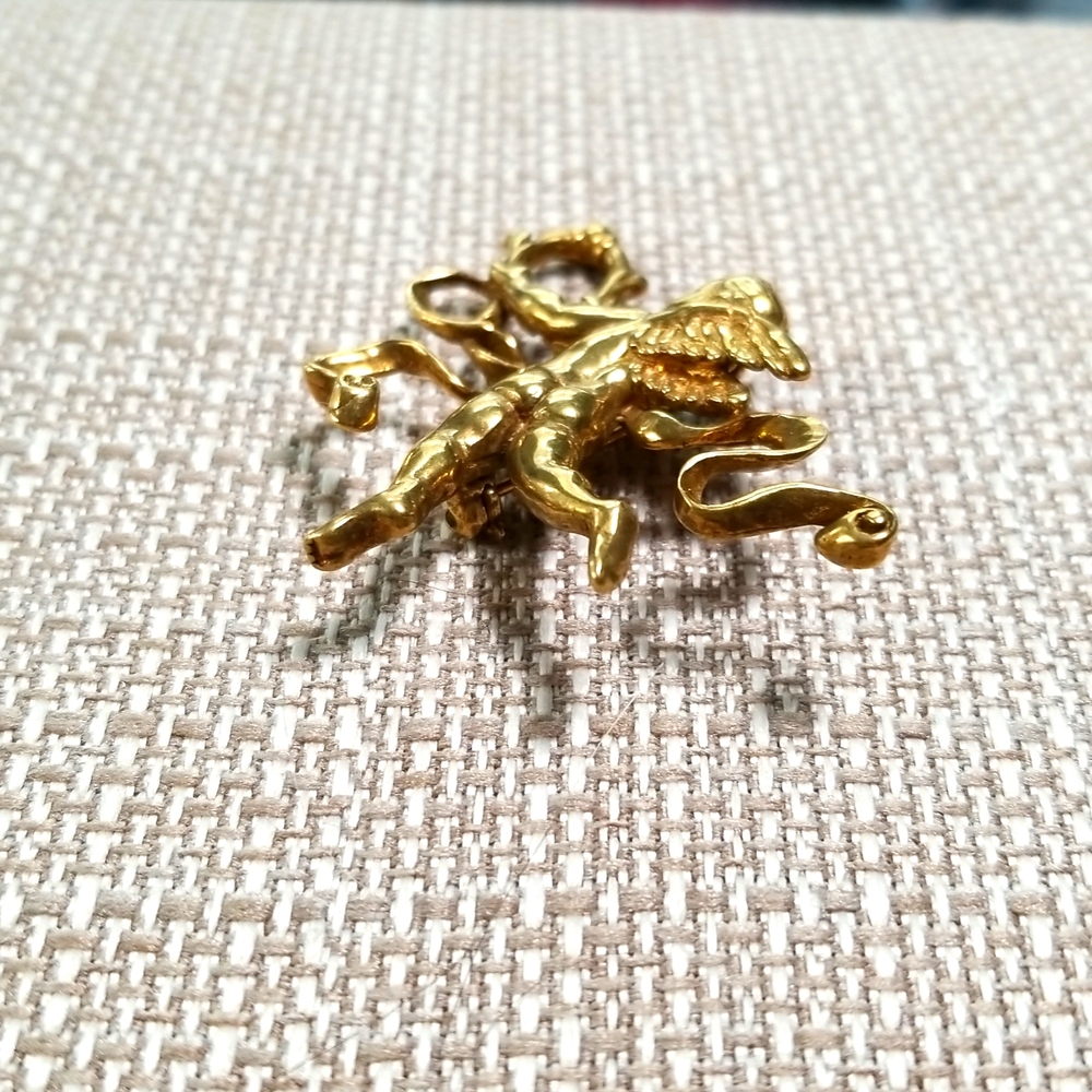 MMA RARE! 1982 Cherub Winged Angel Victorian Revival Gold-plated Brooch - Picture 4 of 11